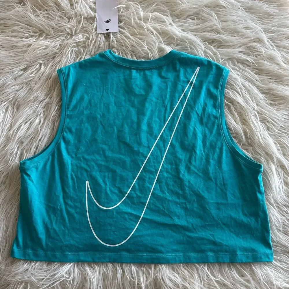 Nike Club Sleeveless Crop Logo Tee Dusty Cactus Size Large